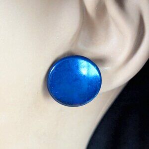 Metal Button Stud Earrings Navy Blue 80s Retro Jewelry Gift